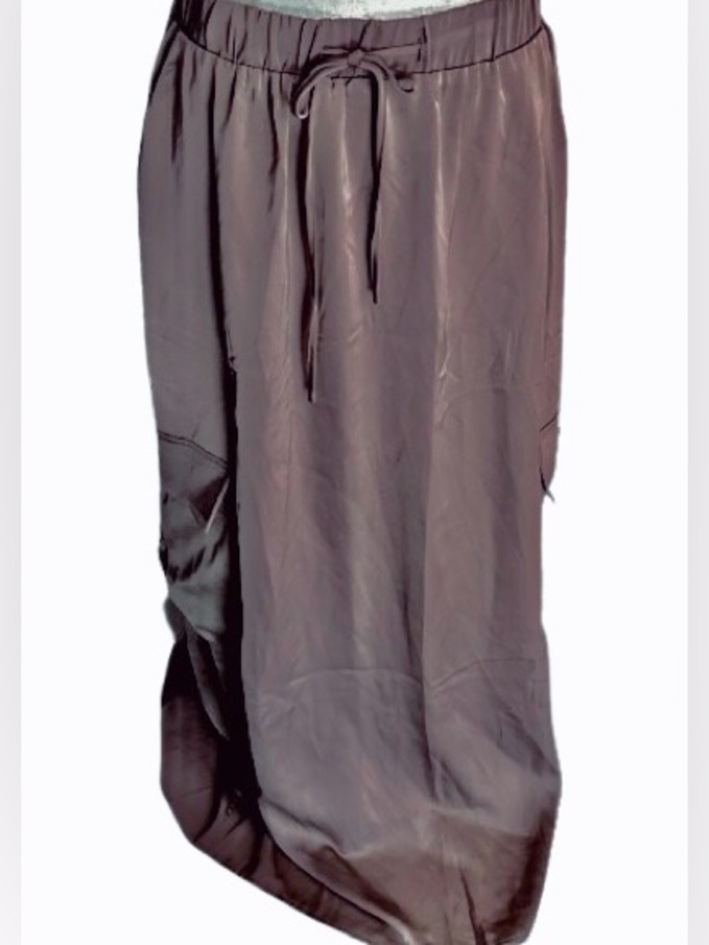 Silky EMERSON LANG Satin Cargo Skirt in Brown Size Large Mocha Y2K Vintage Style